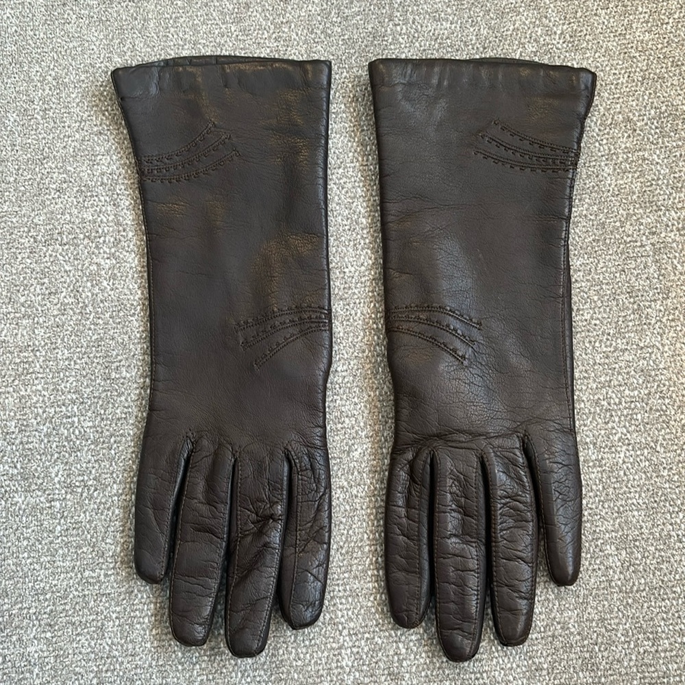 ✨Vintage Brown Leather Gloves from Bambergers Made in Italy Size 6.5